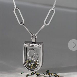 U Shaped Crystal Living Locket Necklace on Paperclip Chain